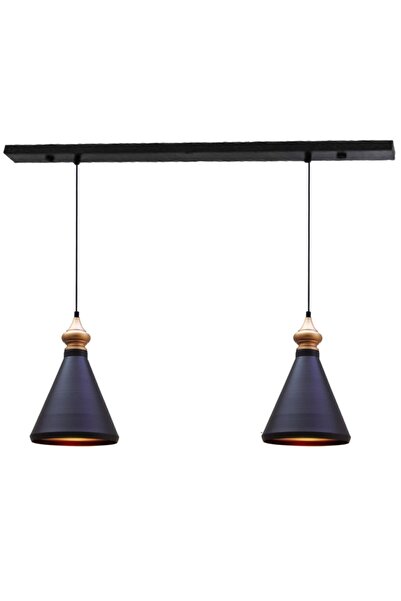 Bamyum Ince Siyah Ikili Avize Metal Sarkıt Lamba Yemek Masası Avizesi Salon M...