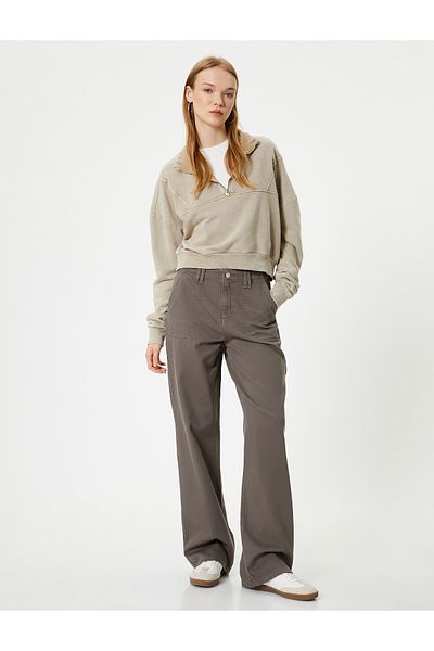 Koton Jeanshose mit hoher Taille und Taschen – längere, gerade Jeans