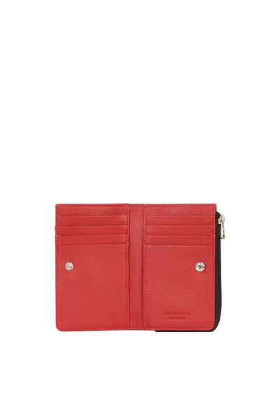 CENGİZ PAKEL Cengiz Pakel Unisex Genuine Leather Zippered Card Holder - 2512C - Black/Red