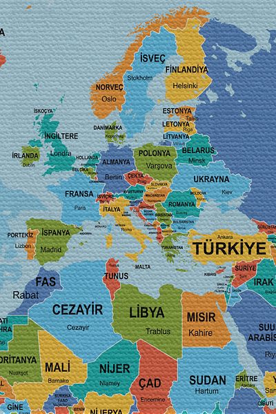 GLOBELUX Wall Cover / Carpet Detailed Current Turkish World Map Quality Canvas Fabric-3974