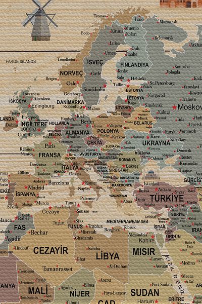 GLOBELUX Wall Cloth / Carpet Current Turkish World Map Wooden Look-3984