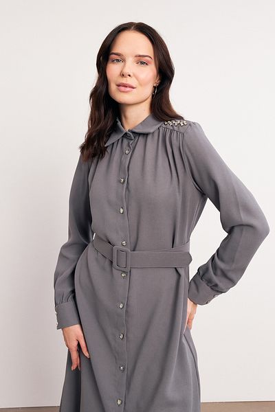 VAVİNOR Gray Belted Shoulder Stone Tunic
