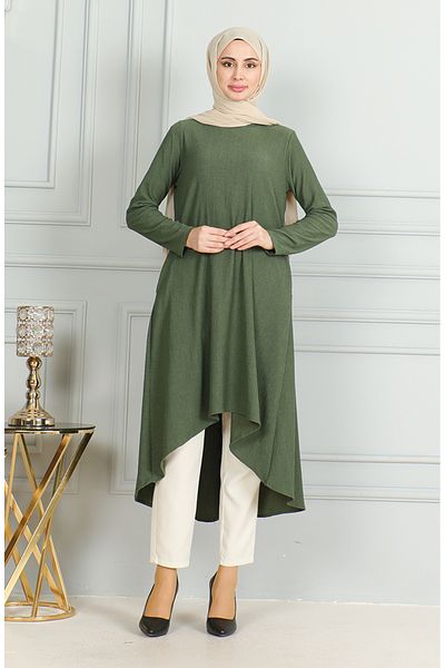 sefamerve Asymmetrisch geschnittene, gewickelte Tunika – Khaki 1032-05