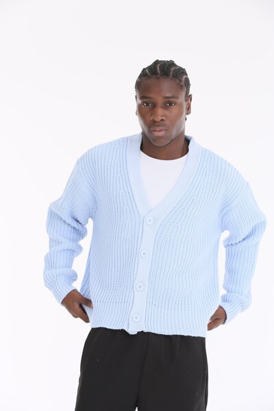 The Champ Clothing V-подібний комір, оверсайз, на ґудзиках, дитячий синій трикотажний кардиган