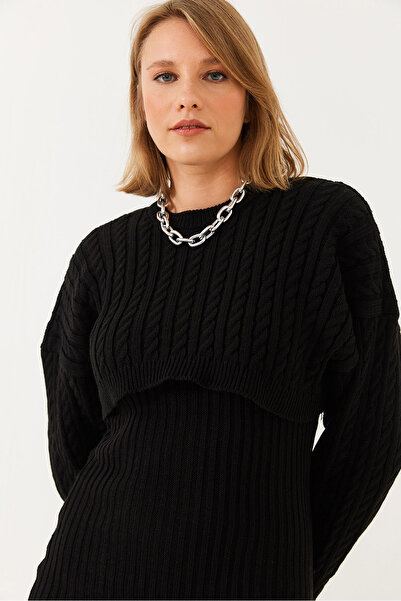 Bianco Lucci Women's Crop Knitwear Sweater Dress Top and Bottom Set 60251816