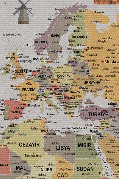 GLOBELUX Wall Cover / Carpet Detailed Turkish Current World Map Quality Canvas Fabric-3965