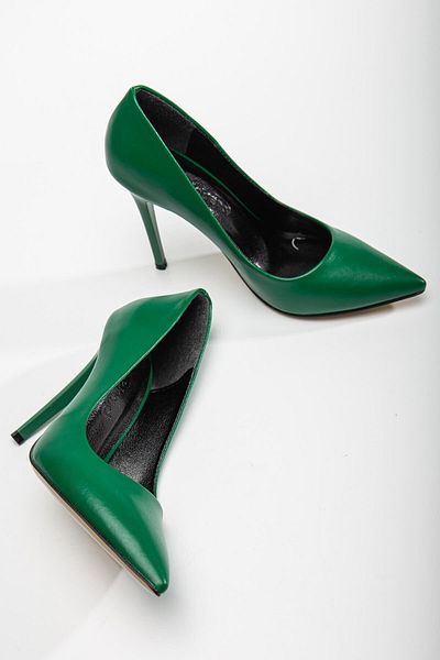 Ccway Piele verde iarbă stiletto pentru femei