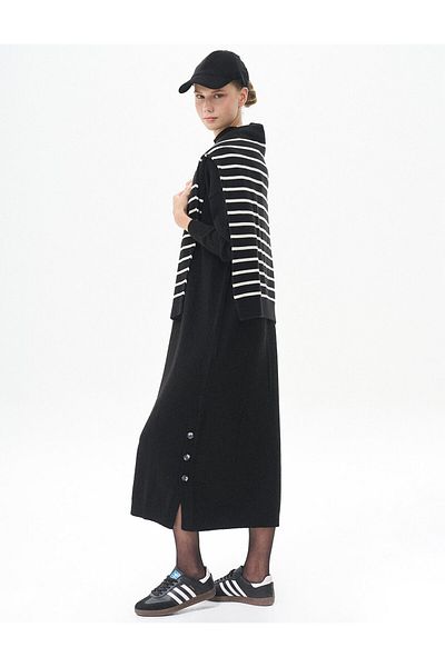 Kayra Black Knitwear Dress - Button Detailed