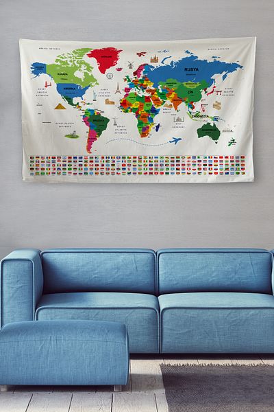 GLOBELUX Wall Cover / Carpet Flag Detailed Turkish Current World Map -3969