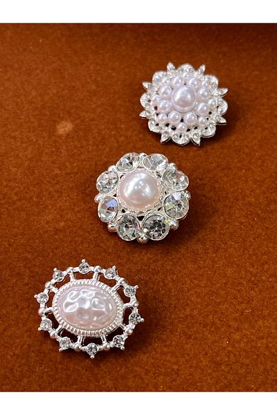 ODDA TASARIM ATÖLYESİ M.A.S.S.I.M.O Luxury 3-Piece Combination Button with Pearl and Crystal Stone Detail