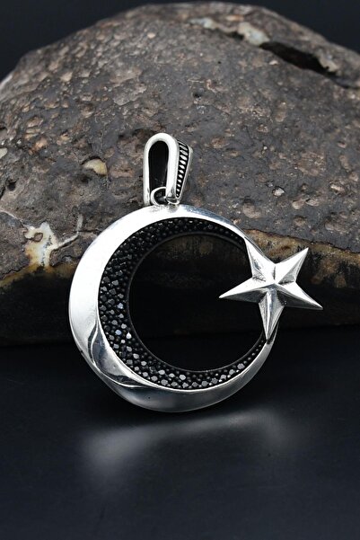 Prestige Kolye Ucu AYYILDIZLI (Ay Yıldızlı) Siyah Zirkon Taş Süslemeli 925 Ay...