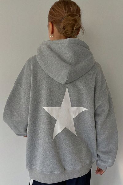 MODAGEN Φούτερ Unisex Grey Back Star με στάμπα με κουκούλα Oversize