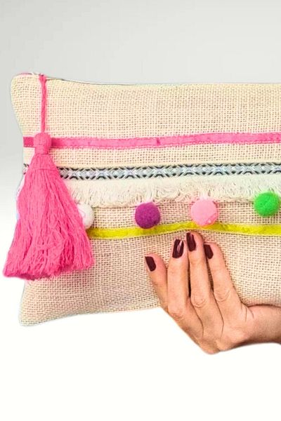 KRIMO Women's Jute Clutch Design Cloth Portfolio Handbag
