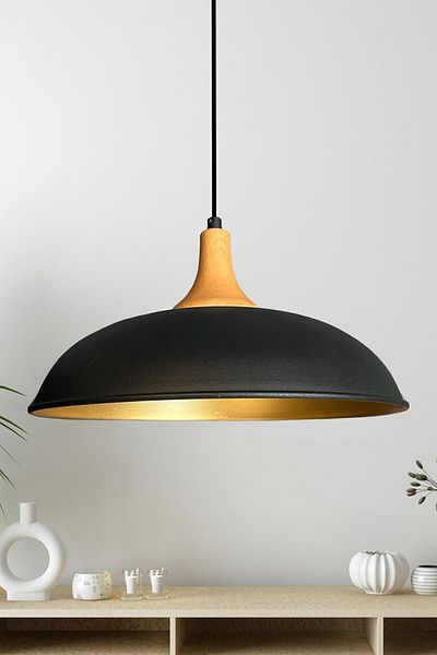 Bamyum Black Wooden Head Single Lamp - Chandelier Pendant Lamp Restaurant Living Room Lighting