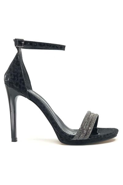 Kids Club Shoes Feles Three Stripes Stone Detailed Single Band Platform 11 cm Thin Heeled Women's Shoes BLACK