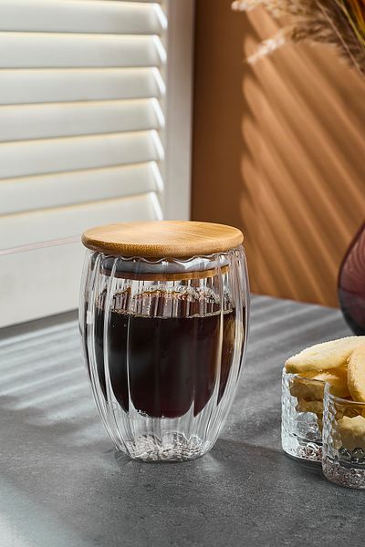 Perotti Stripe 350ml - Bamboo Lid and Double Leather Cup