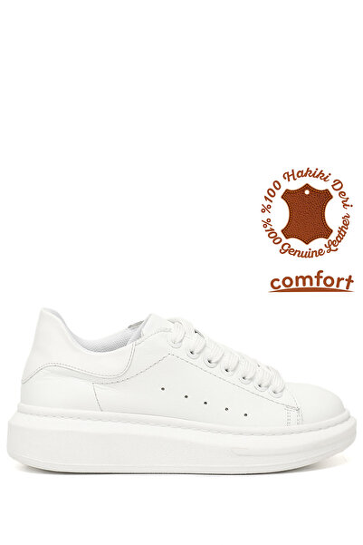 GÖNDERİ(R) Női fehér fűzős éktalpú valódi bőr tornacipő