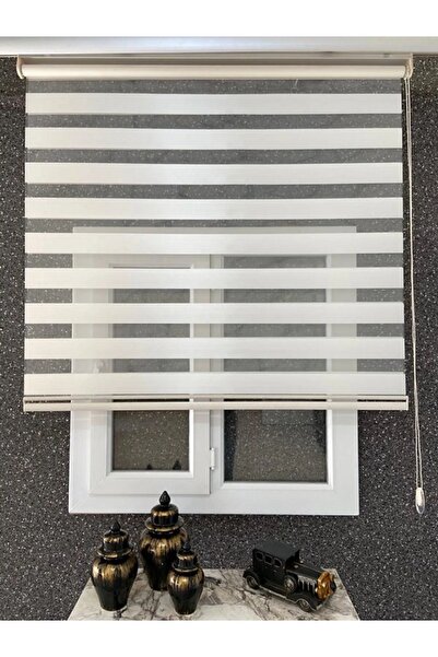 NetworkAvm Ithal Bambu Ekru Zebra Stor Perde Eteği Düz (1.kalite Alüminyum Kasa Metal Ayak