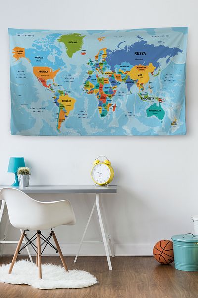 GLOBELUX Wall Cover / Carpet Detailed Current Turkish World Map Quality Canvas Fabric-3974