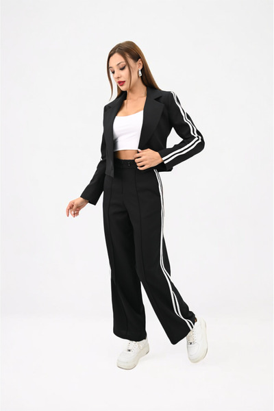 Koza Butik Women's Stripe Detailed Single Button Jacket Set 9006-25