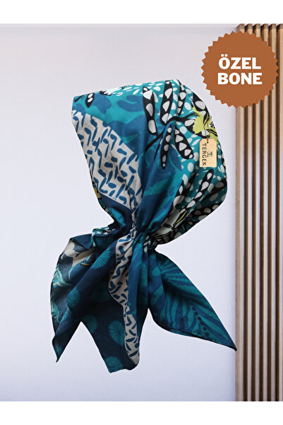 Tergek Lastikli Bandana Mavi Beyaz Desenli Pratik Spor Aşçı Doktor Hemşire Hastane Kemoterapi Günlük Bone