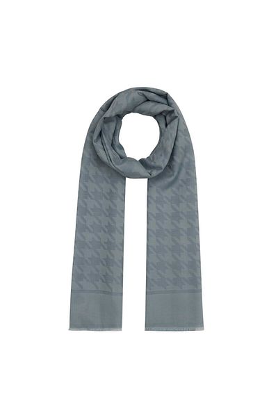 ipekevi Cotton Silk Shawl with Houndstooth Pattern - Ice Blue