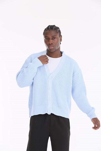 The Champ Clothing Cardigan tricotat cu decolteu în V, cu nasturi, albastru bebeluș