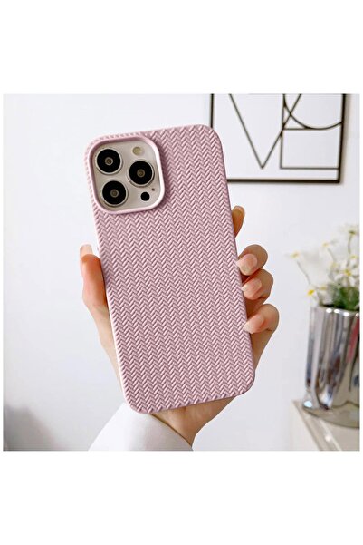 Zebana Apple iPhone 14 Pro Max Uyumlu Kılıf Zebana Woven Silikon Kılıf Rose Gold