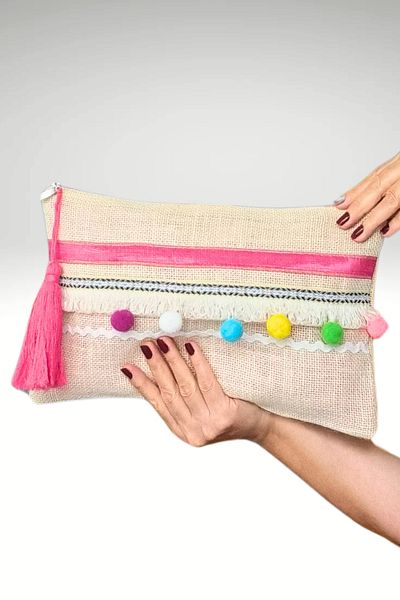 KRIMO Women's Jute Clutch Design Cloth Portfolio Handbag