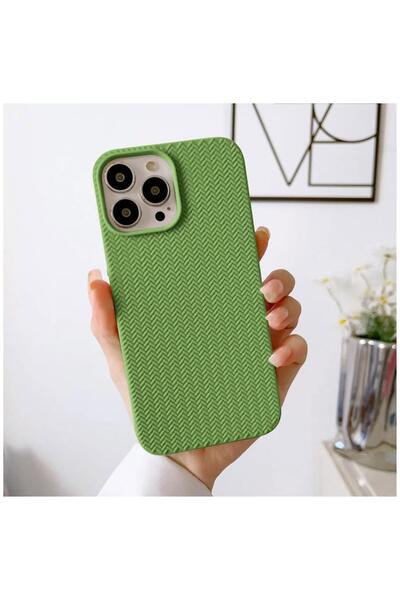 Apple iPhone 15 Pro Max Uyumlu Kılıf Zebana Woven Silikon Kılıf Açık Yeşil