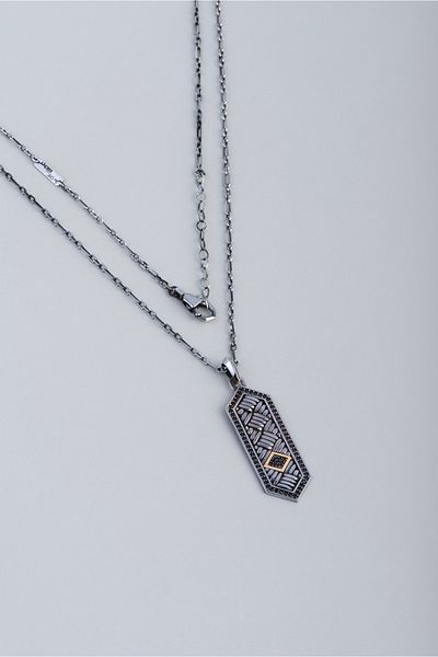 So CHIC... Warrior Shield 14K Gold Men's Silver Necklace