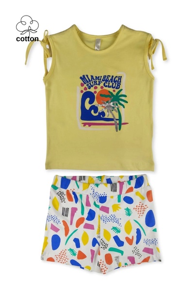 difa kids Geometric Palm Printed Shorts Summer Girl's Top and Bottom Set