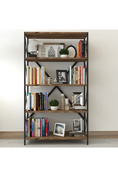 mormanya Aral Dekoratif 5 Raflı Kitaplık Metal Geniş Kitaplık Salon Ofis Dosy...