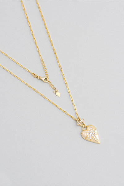 So CHIC... İkonik Aşk 18 Ayar Sarı Alltın Kaplama 47 Cm Gümüş Kalp Kolye