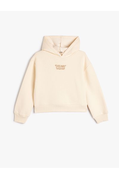 Koton Long Sleeve Hooded Sweatshirt - Slogan Embroidered and Raster