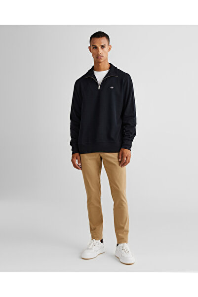 Gant Erkek Siyah Regular Fit Yarım Fermuarlı Sweatshirt