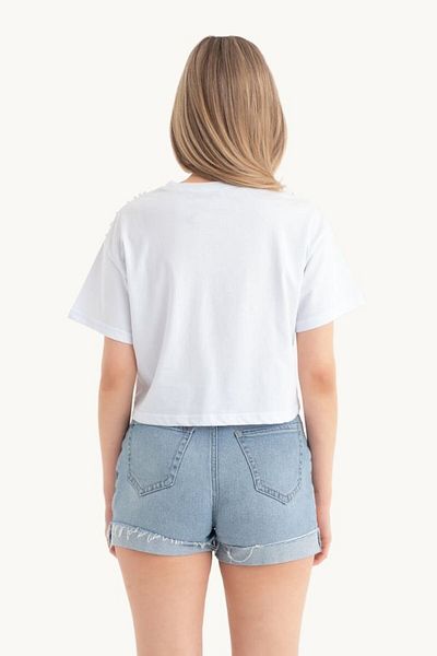 Hiccup Tricou decupat cu decolteu în V, decorat cu perle