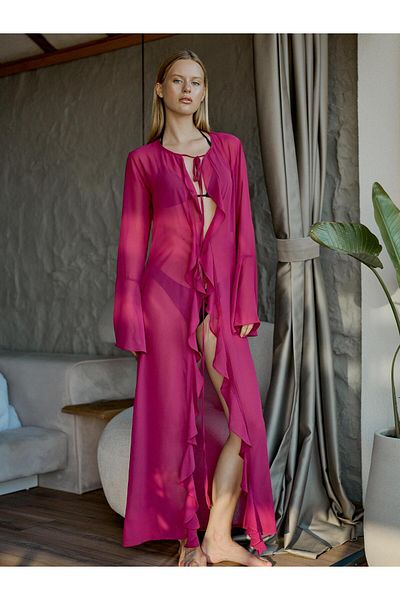 Juste Fuchsia Chiffon Pareo Kimono - Frilly