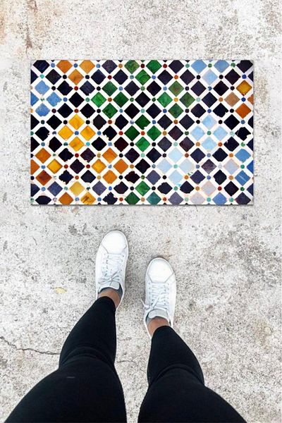 Lasirius Digital Printing Navy Blue Square Pattern Door Mat