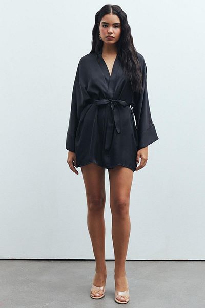Feu De Elu Black Satin Fumée - Rochie scurtă și kimono