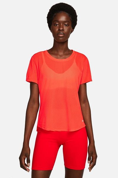 Nike Dri Fit One Breathe Training T-Shirt Women's Mesh Sports T-Shirt Red