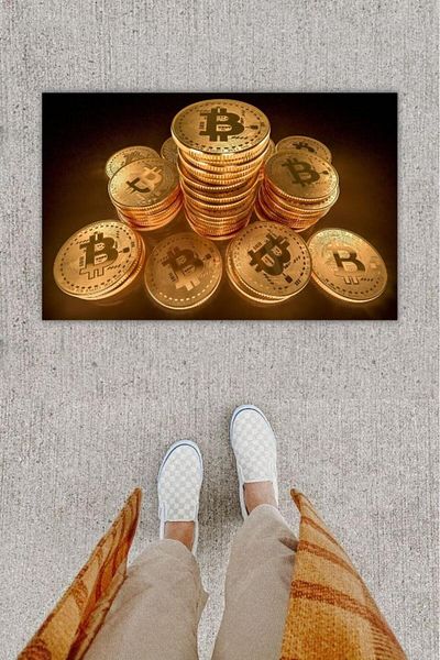 GLOBELUX Bitcoin Gold Digital Printed Multi Door Mat - K-1279