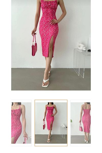 CİZA MODA Καθημερινό μακρύ φόρεμα με φλοράλ στάμπα με λουράκι με σκίσιμο στη φούστα
