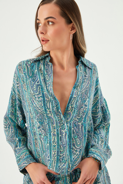 Sandshaped PRINKIPO VEGAN SILK SHIRT GREEN