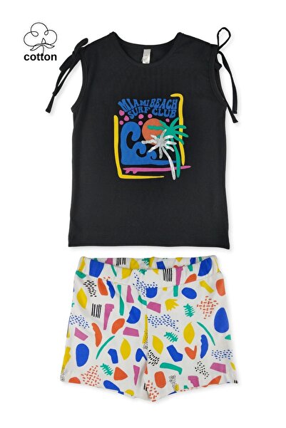 difa kids Set de pantaloni scurți cu imprimeu geometric cu palmieri pentru fe...