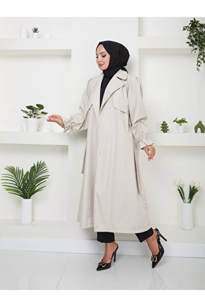 MY QILAM 10Numaramoda Women's Waist-Tied Balloon Sleeve Double-Breasted Collar Cotton Waterproof Long (120cm) Trench Coat