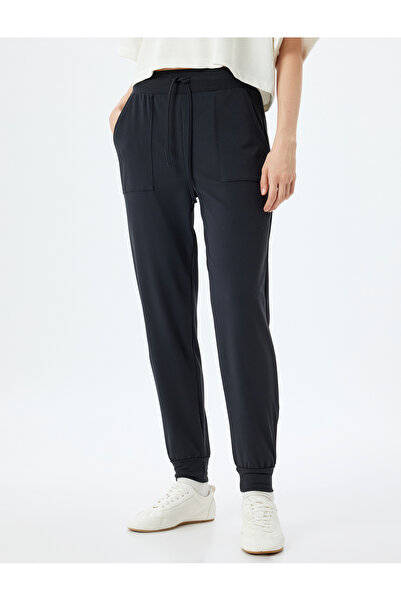 Koton Jogger Eşofman Altı Cepli Yüksek Bel Bağcıklı Rahat Kalıp İnterlok