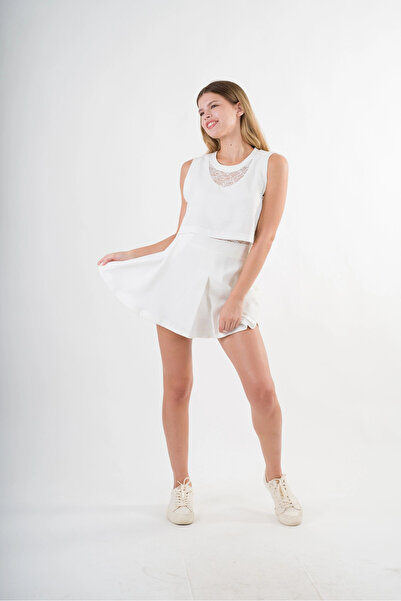 hazelin White Lace Pattern - Crew Neck Sleeveless Dress Hzl24S-Yy10021