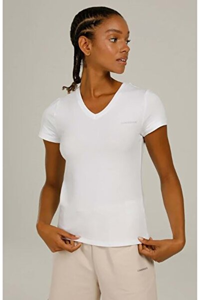 lumberjack Tricou de damă W-ct132 cu decolteu în V, croială regulată, negru, tricou de damă, alb