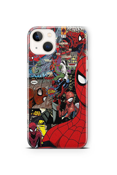 Space Star iPhone 13 Uyumlu Spiderman Kolaj Tasarım Baskılı Şeffaf Kılıf